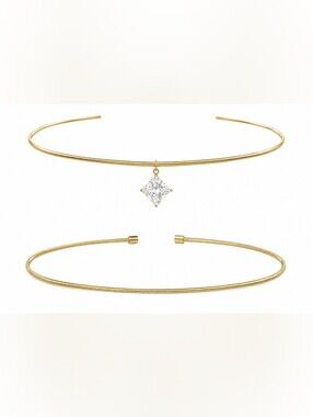 Gold Tone Princess Cut Cubic Zirconia Choker Necklace Minimalist Statement Colla